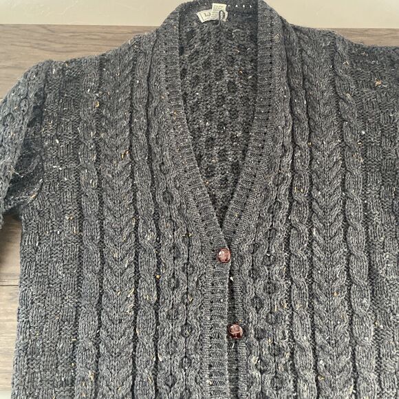 Vtg LL Bean Wool Fisherman Cardigan Sweater Women’s Large Grey Knit Ireland - Picture 7 of 10